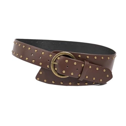 Studded Belt Rock Strap PU Leather Jeans Belt Waist Band 105cm Brown