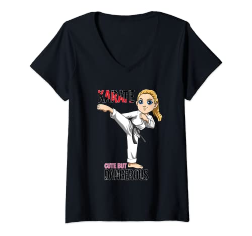 Mujer Peligrosa y linda chica de karate Camiseta Cuello V
