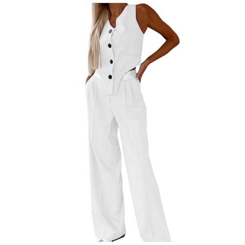 Traje casual de mujer liso con chaleco sin mangas y pantalón recto elegante