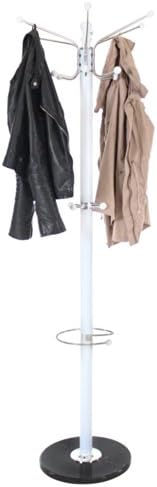 TecTake Hat Coat Stand Clothes Rack Hall Tree with Spinning Top Bag + Umbrella Holder (White | No. 401034)