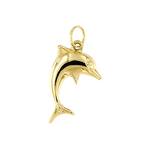 forme di Lucchetta - 14 kt Yellow Gold Dolphin Jewelry Charm, Pendant without Necklace, Men's Women's 14k Pendants for Necklaces up to 4mm - Authentic Italian Jewelry from Italy