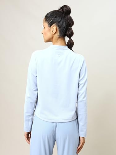 Image of TECHNOSPORT Womens Polyester Crew Neck Slim Fit Color Blocked Crop Sweatshirt Quick Dry & Antimicrobial