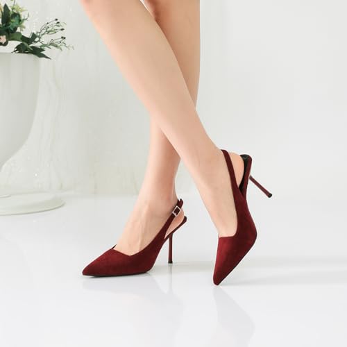 Image of RIBONGZ Sexy Slingback Pumps Elegant Dressy Heels for Women Closed Toe Pointy High Heels Wedding Bride Prom Party Evening Shoes