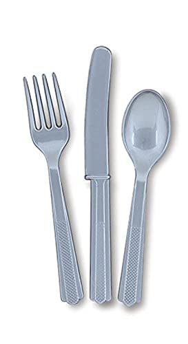 Image of Silver Plastic Silverware Set for 6 Guests (18pcs)