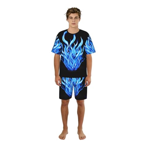 Pyjama homme flammes indigo haut de gamme ensemble de nuit élégant et fluide