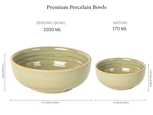 Image of Bodhi House Handcrafted Chip Resistance Porcelain Dinner Set, 20 Pieces Dish Set Serving for 6, Microwave and Dishwasher Safe, Bone-ash Free, Crockery Set for Dining and Gifting, Olive Green