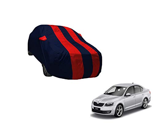 Image of Auto Hub Car Cover Compatible with Skoda Octavia Old with Weather Proof, Mirror Pocket, Triple Stitched, Octavia Car Cover- Navy-Red