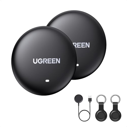 UGREEN FineTrack Mini Smart Tracker, Compatible con Apple Find My (Solo iOS), Recargable Inalámbrica con 12 Meses de Autonomía, IP68, Localizador Bluetooth para Equipaje, Llaves, 2Pack