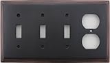 Oil Rubbed Bronze Deco Step Style 4 Gang Switch Plate - 3 Toggle Light Switch Openings 1 Duplex Outlet Opening