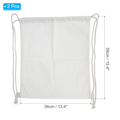 PATIKIL Cotton Drawstring Bags, 2Pcs Cotton Canvas Drawstring Backpack Foldable Sports Gym Bags for Women Men Gym Sports Trip White - Image 2