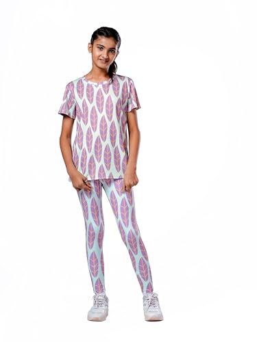 Image of Girls Active Sports Wear Set - Stylish Printed T-Shirt and Leggings Set for Girls - Comfortable and Breathable Workout Clothing for Sports, Gym, Yoga,- Perfect for Casual Wear (4-14 Sizes)