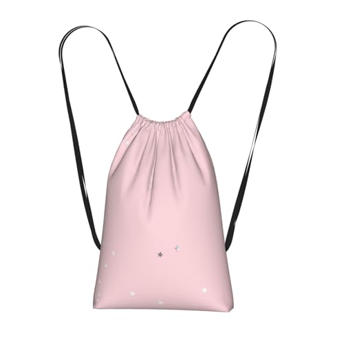 Pcoiuyb Estrellas rosas y blancas estampadas,Mochila con cordón unisex, bolsa de deporte, bolsa de gimnasio, mochila plegable con cordón