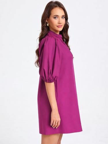 Image of EZAPINE Women Babydoll Mini Dress Summer Casual Cotton V Neck Puff Lantern Sleeve Loose A Line Cute Dress