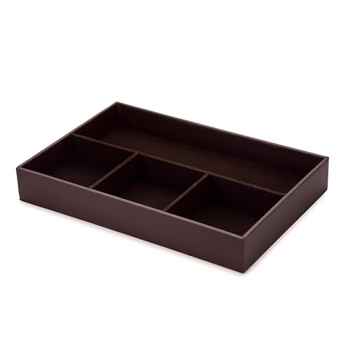 Image of Faux Leather Desk Organizer Tray| 4 Compartment for Multi-Functional, Office, Study Table, Tray, Cosmetic Organizer(Brown)