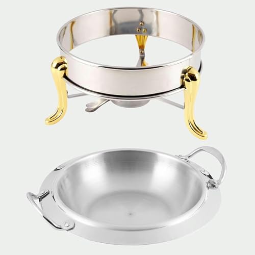 Set da Buffet in Acciaio Inox di Dimensioni Standard, con scaldavivande e Vassoio riscaldante per Feste in Cucina, 20 cm, Argento 18 cm.