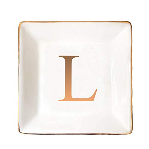 ANOTION Jewelry Tray Ring Dish with Ini-tial Gift- Personalized Trinket