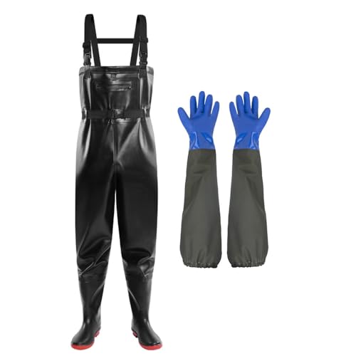Vadeadores de pecho para hombre con botas y guantes impermeables aislados
