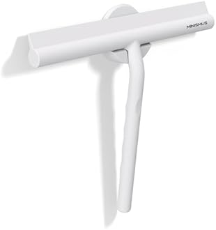 Minismus Shower Squeegee for Shower, Bathroom, Tiles, Mirrors, Windows - Includes Magnetic Holder No Drilling Required - Modern Design in Elegant (21 cm, White)