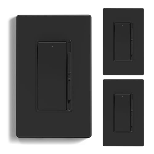 Image of ELEGRP Digital Dimmer Light Switch for 300W Dimmable LED /CFL Lights and 600W Incandescent /Halogen, Single Pole /3-Way LED Slide Dimmer Light Switch, Wall Plate Included, UL Listed, 3 Pack, Matte Black