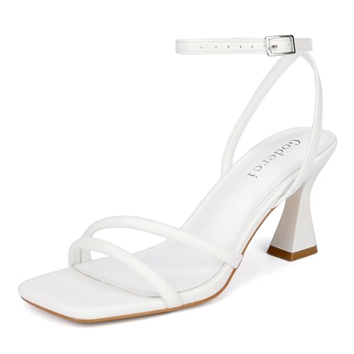 Women's Kitten Strappy Mid heels Square Open Toe Ankle Strap Heeled Sandals