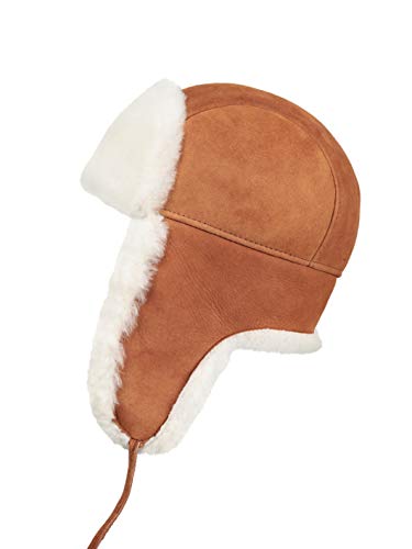 Image of Leather Aviator Shearling Ushanka Trapper Hat Russian Sheepskin Cap Real Fur Winter Hat with Ear Flaps for Men Women