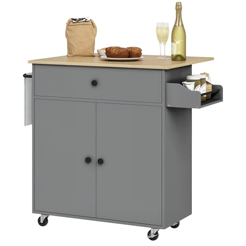 HOMCOM Isla de Cocina con ala Abatible Carrito de Cocina Mueble Auxiliar de Cocina con Ruedas 2...