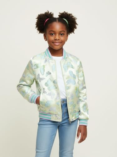 Image of WELAKEN Girls Sequin Sparkle Zip Bomber Jacket | Sequin sleeves, shiny bomber style, ribbed trim, smooth zipper and side pockets for party, dance, school and photos