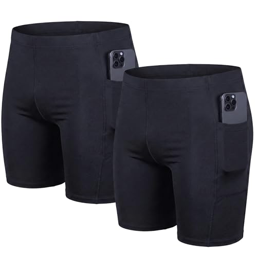 Image of NINQ Mens 2 Pack Polyester Yoga Short Men Summer Running Gym Sports Shorts with Pockets Shorts for Men (in, Alpha, M, Regular, Black)