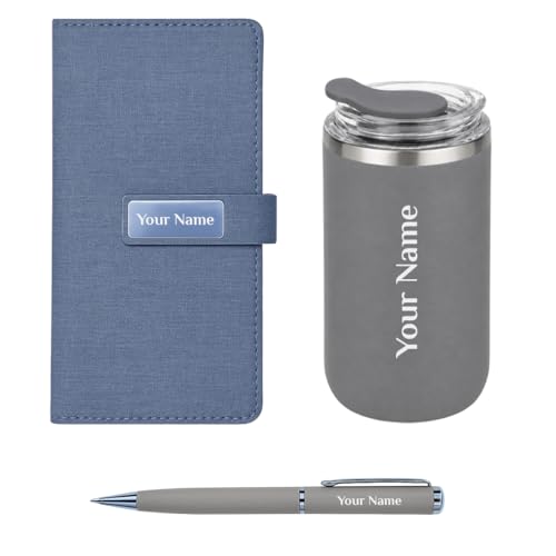 Image of Giftana Personalized Diary with Pen, Coffee Tumbler with Name, 3 in 1 Diary, Pen, Tumbler, Personalized Gifts for Husband Birthday, New Year Corporate Gifts for Employee (Grey)