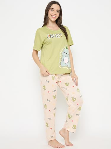 Image of CAMEY Women's Printed Pyjama Set, Short Sleeve T-Shirt and Trousers, Women Nightsuit, Loungewear Sets