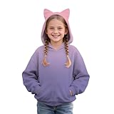 Mjjsk Sudadera con capucha para niñas y adolescentes, con orejas de gato, de manga larga, para niños, Morado (, 9-10 años