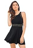 Swimsuits For All Swim 365 Women's Plus Size High-Neck Studded Swim Dress - 26, Black Gold