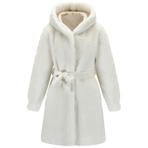 GRAN ORIENTE Faux Mink Fur Long Winter Warm Open Front Cardigan Coat Hooded,Fuzzy Loose Overcoat with Pockets (GK076 White M) Cover