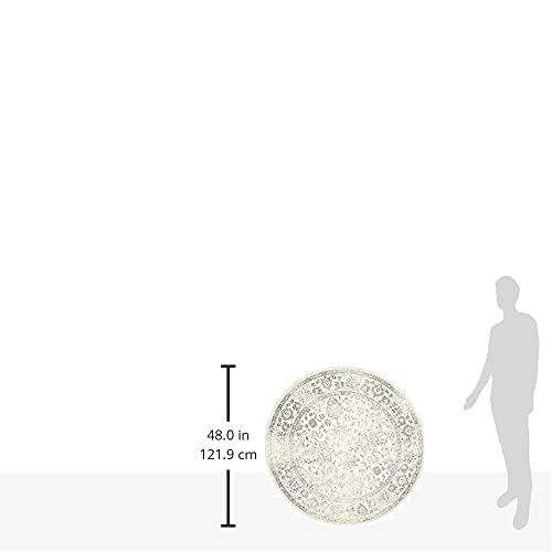 SAFAVIEH Adirondack Collection Area Rug - 4' Round, Ivory & Silver, Distressed Vintage Floral Design, Non-Shedding & Easy to Clean, Ideal for Living Room, Bedroom, Dining Space (ADR109C)
