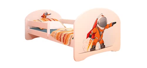 Lit bébé avec matelas et rampe de sécurité 160 x 80 cm + matelas + feuille, thème astronaute Cover