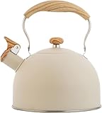 UUNVTOSU Stovetop Whistling Kettle, Folding Handle, Thickened Three-Layer Composite Bottom, Suitable for All Hob/Stove Types, Including Induction -Colorful Dots||2.5L Kettle (Color : Beige, Size : 2