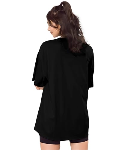 Image of SHODOX Women's Cotton Blend Oversized Drop Shoulder Solid T-Shirt(Pack of 1)