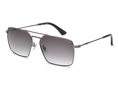 Image of POLICE sunglasses| 100% UV protected | Gradient | Full Rim | Square | Men | Large | Shiny Gun Alloy Metal Frame | Smoke Gradient CR39 Lens