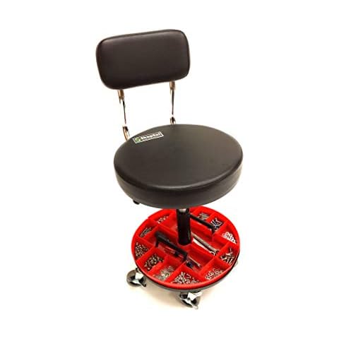 ShopSol 1010277 Mechanics Trolley Stool with Backrest and Removable Parts Tray, 300-Pound Capacity Cover