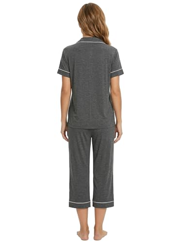 Image of Joyaria Bamboo Viscose Cooling Pajamas for Women Capri Button Front Pjs Set | Ideal for Night Sweats, Hot Sleeper Friendly, Breathable & Moisture Wicking, Short Sleeve Top