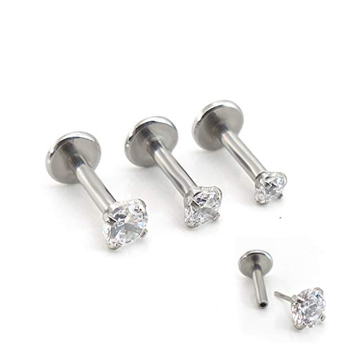 Emmajewels 16G 1/4" Triple Forward Helix Stud Earring Cartilage 2-4mm Threadless Push Pin Prong Set CZ Stone Tragus Ring (2,2.5,3mm Stones)