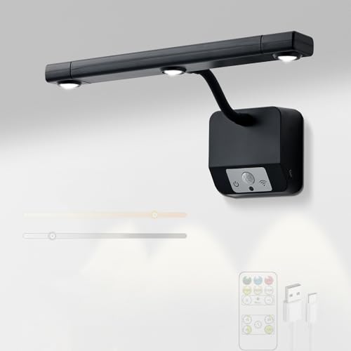 Aplique de pared LED recargable negro con sensor de movimiento y mando para pasillo