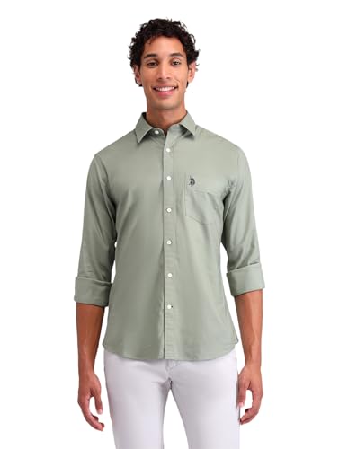Image of U.S. POLO ASSN. Solid Tailored Fit Shirt for Men - 100% Cotton, Breathable & Comfortable, Full Sleeves Casual Shirt for Men