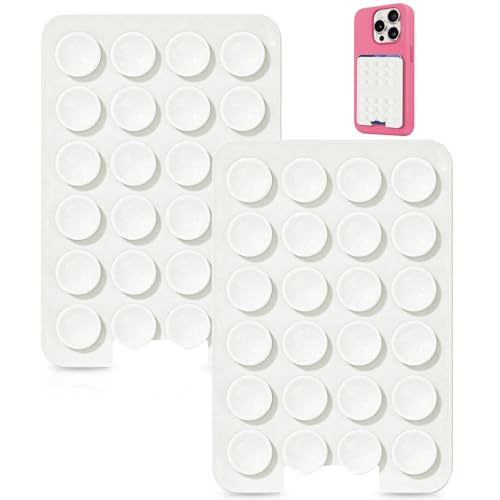2 PCS Silicone Suction Cup Phone Case Card Holder - Hands-Free Sturdy Grip Holder Suitable for Storing Bus Passes ID Cards Selfies - Compatible with iPhone and Android (White)