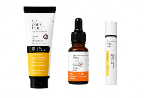 Image of Deconstruct Gel Sunscreen 50gm + Vitamin C 10ml + Brightning Lip Balm Trio