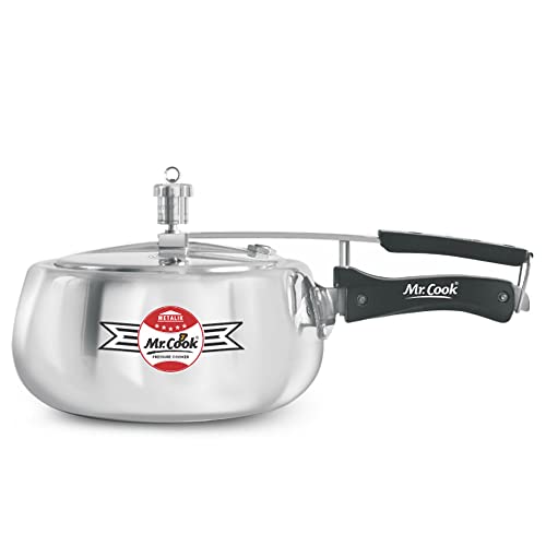 Image of MR COOK By United Metalik Super Shine Aluminium Pressure Cooker with Inner Lid, Lead Free Safety Valve, Easy Grip Handle, Gas stove Compatible, 60 months warranty (Silver) (2 Litre)