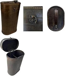 CRYSTAL CROWN Wooden Wine Gift Box 2 Bottle Carrier Bag Vintage Leather Storage Holder Carrying Case with Handle Champagne Whisky Metal Latch Closure 2 x 750mls