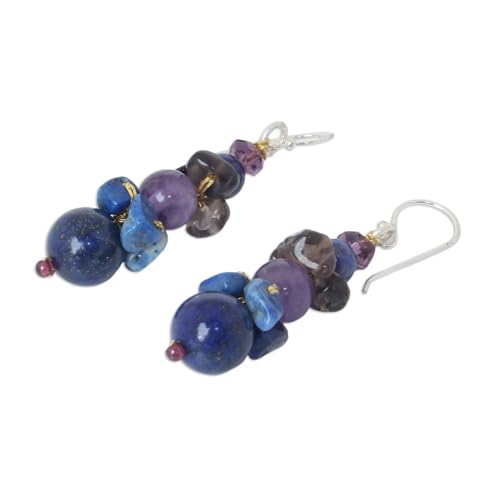 NOVICA Artisan Handcrafted Lapis Lazuli Amethyst Beaded | Quartz Dangling | Multicolor Long | Natural Gemstone | Chalcedony Earrings For Women | Thailand3