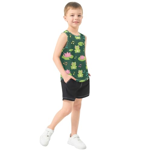 J JOYSAY Music Notes Frog Green Boys Tank Top Sleeveless Muscle Shirts Quick Dry Sport Active Workout Kids T-Shirts 3-15T4