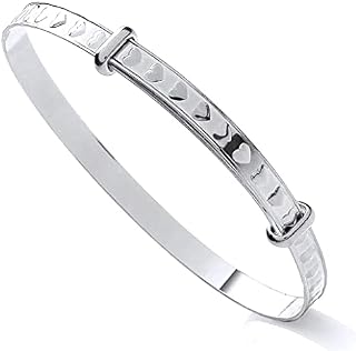 Old English Jewellers Sterling Silver Expanding Baby Bangle - Heart Pattern